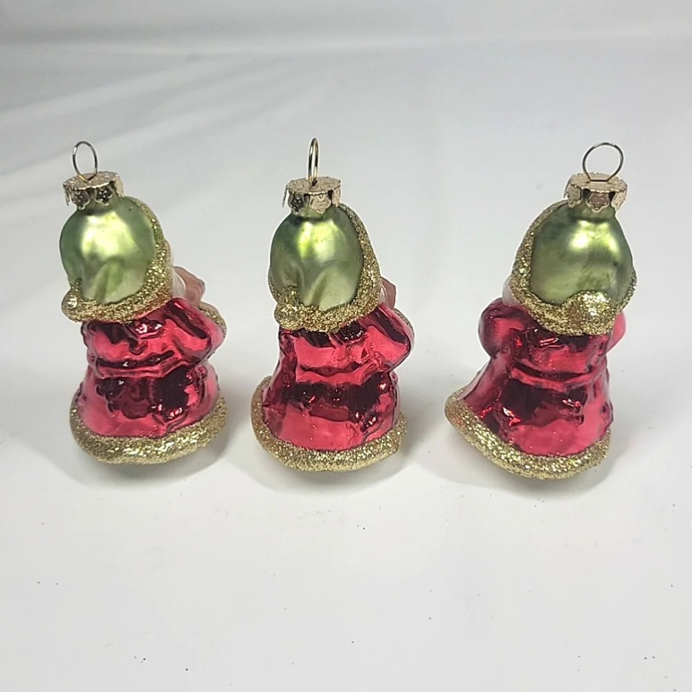 Glass Blown Santa Ornaments Glitter Hand Painted Lot‎ Of 3